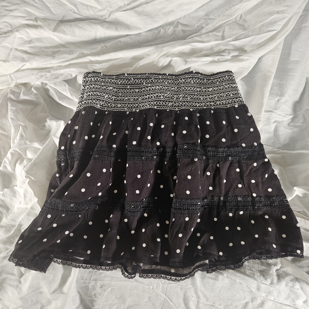 Alice + Olivia White Polka Dot Black Skirt